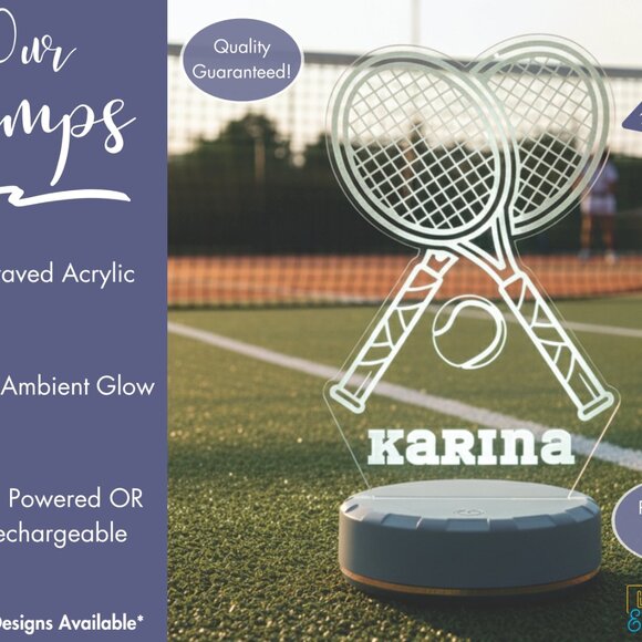 Tennis LED Night Light – Personalized Sports Decor - Picture 3 of 8